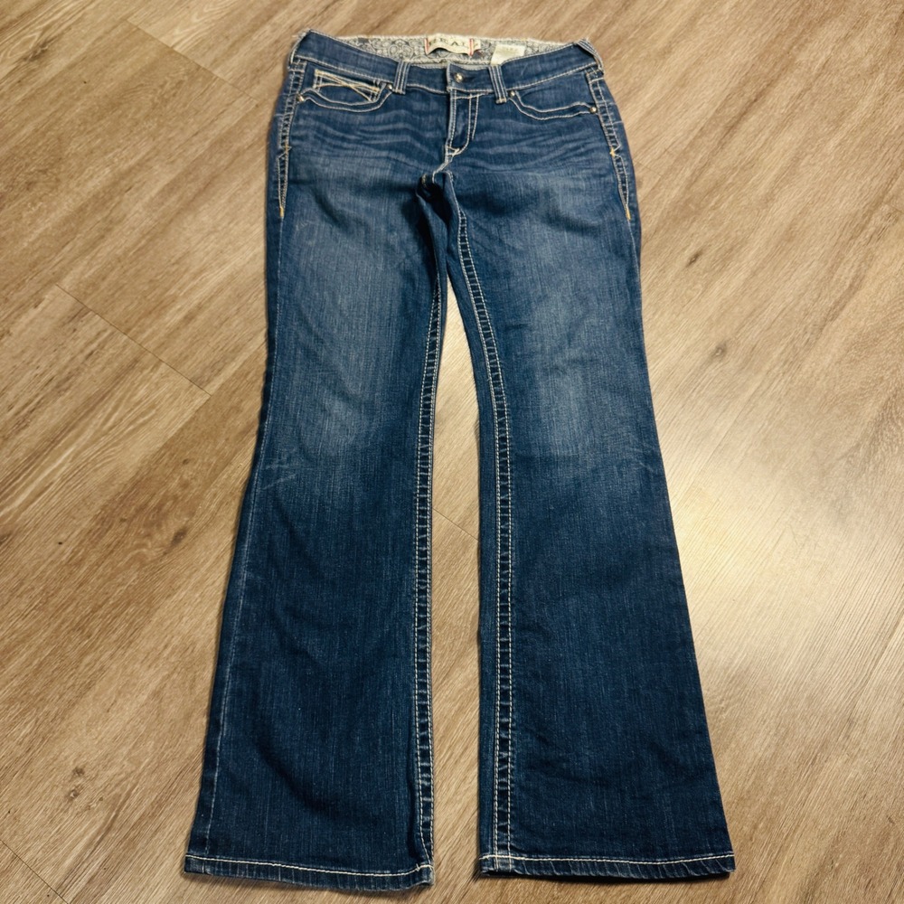 Ariat REAL Denim Bootcut Jeans Medium Wash Embroidered Contrast Stitch 30R